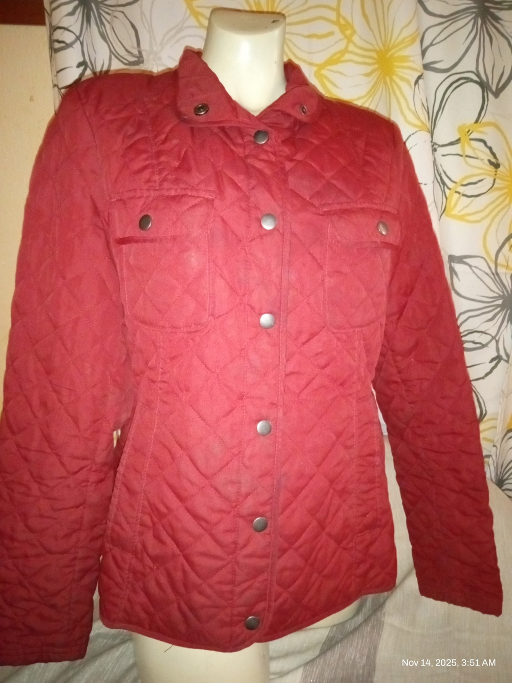 Merona Red Quilted Button-Front Puffer Jacket